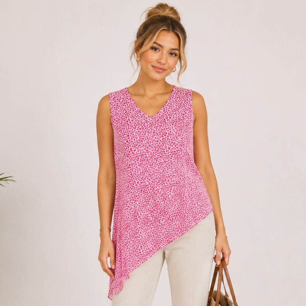 Susan Graver Liquid Knit Sleeveless Blouse Women's Size L Pink Design Office